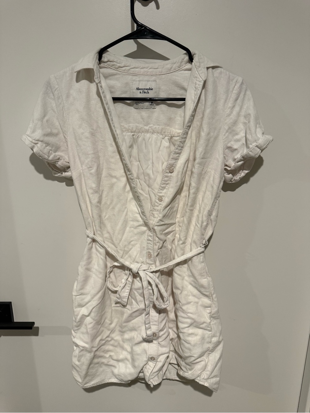 Abercrombie & Fitch Cream Button-Front Mini Shirt Dress